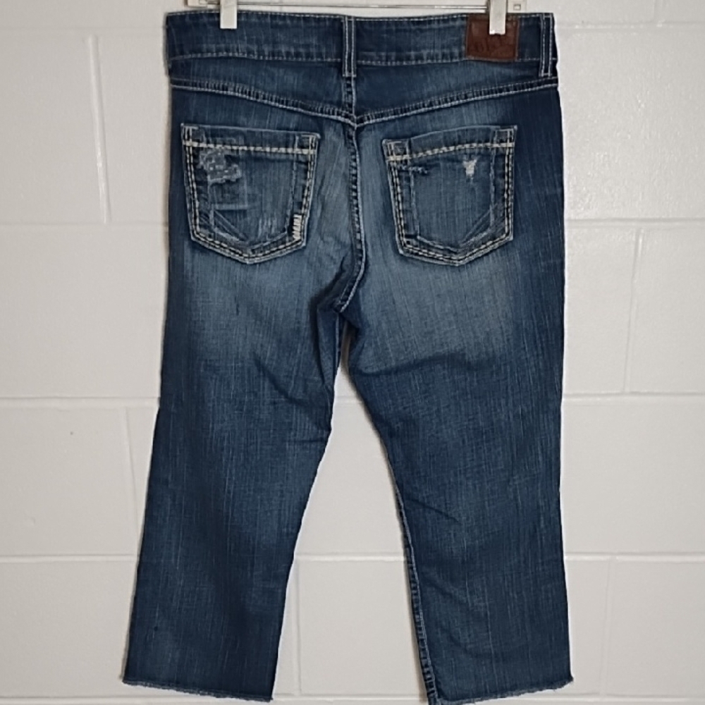 BKE Blue Ankle Cropped Jeans Stretch Raw Hem Mid-Rise